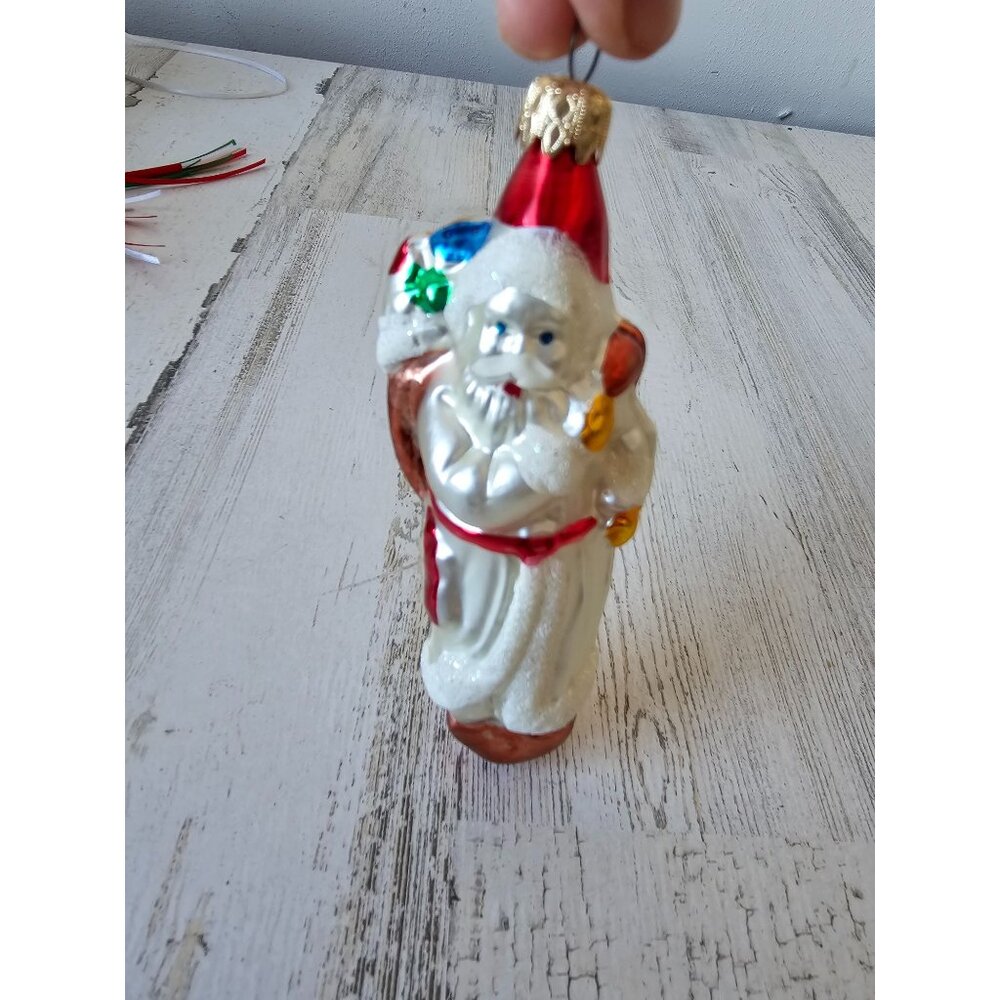 Vintage‎ West Germany Santa glass ornament bag toys tree